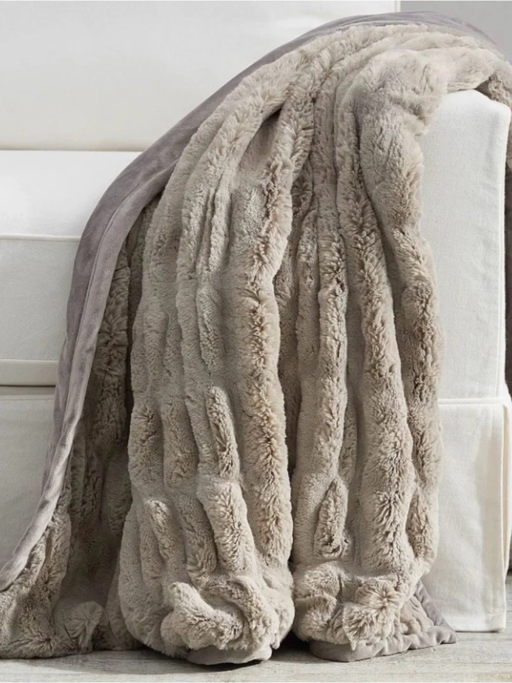 Pottery Barn Fur Ruched Throw Blanket Gray 60x80 Cozy Soft Plush